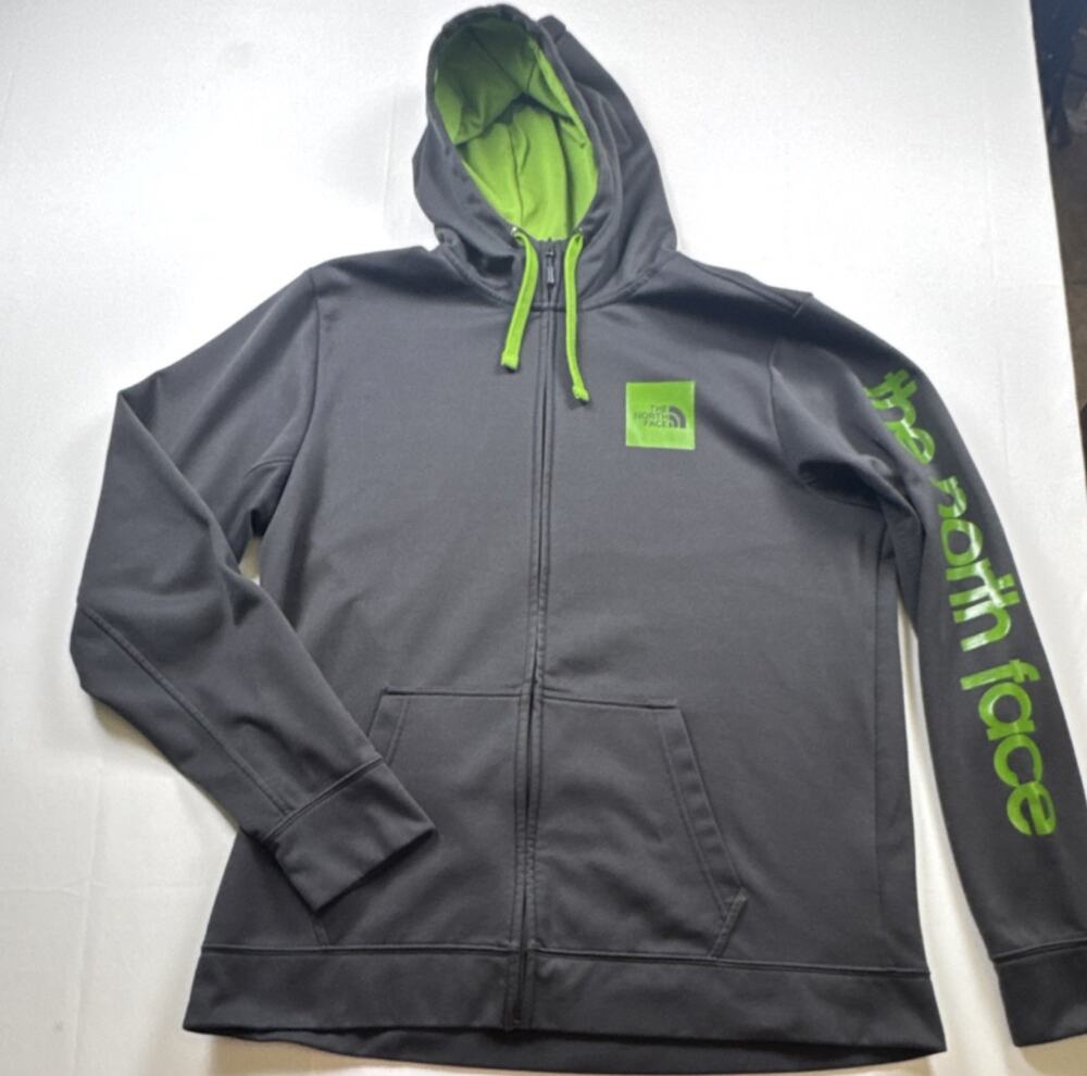 The North Face Gray Green Full Zip Hoodie Men Hooded Graphic Pockets XL